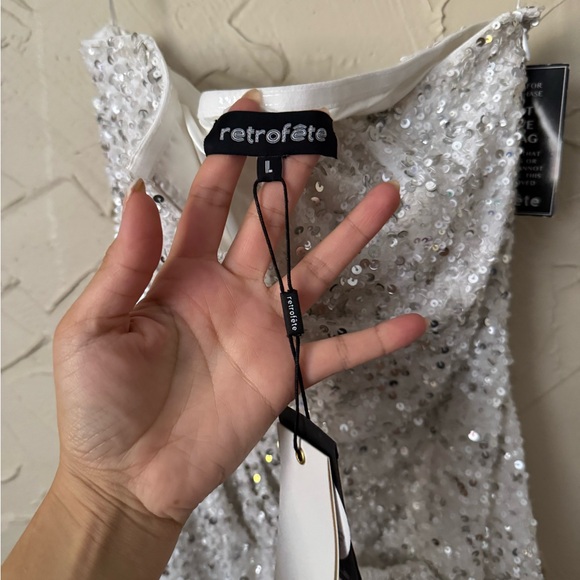 Retrofete White sequin Strapless Dress size large NWT - Picture 5 of 6